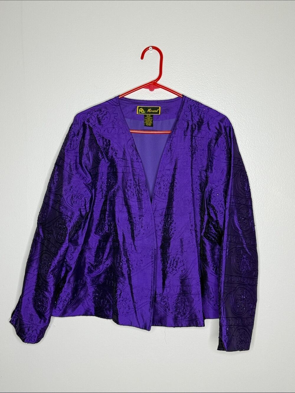 Mirasol Purple Satin Open-Front Jacket Beaded Size XL